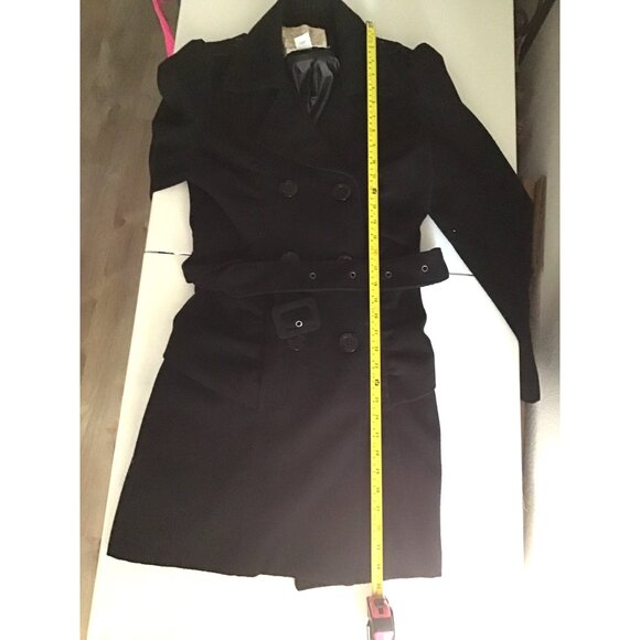 ARDEN B- WOMEN BLACK POCKETS BUTTON CLOSURE BELT TRENCH COAT JACKET SIZE MEDIUM - Picture 6 of 6